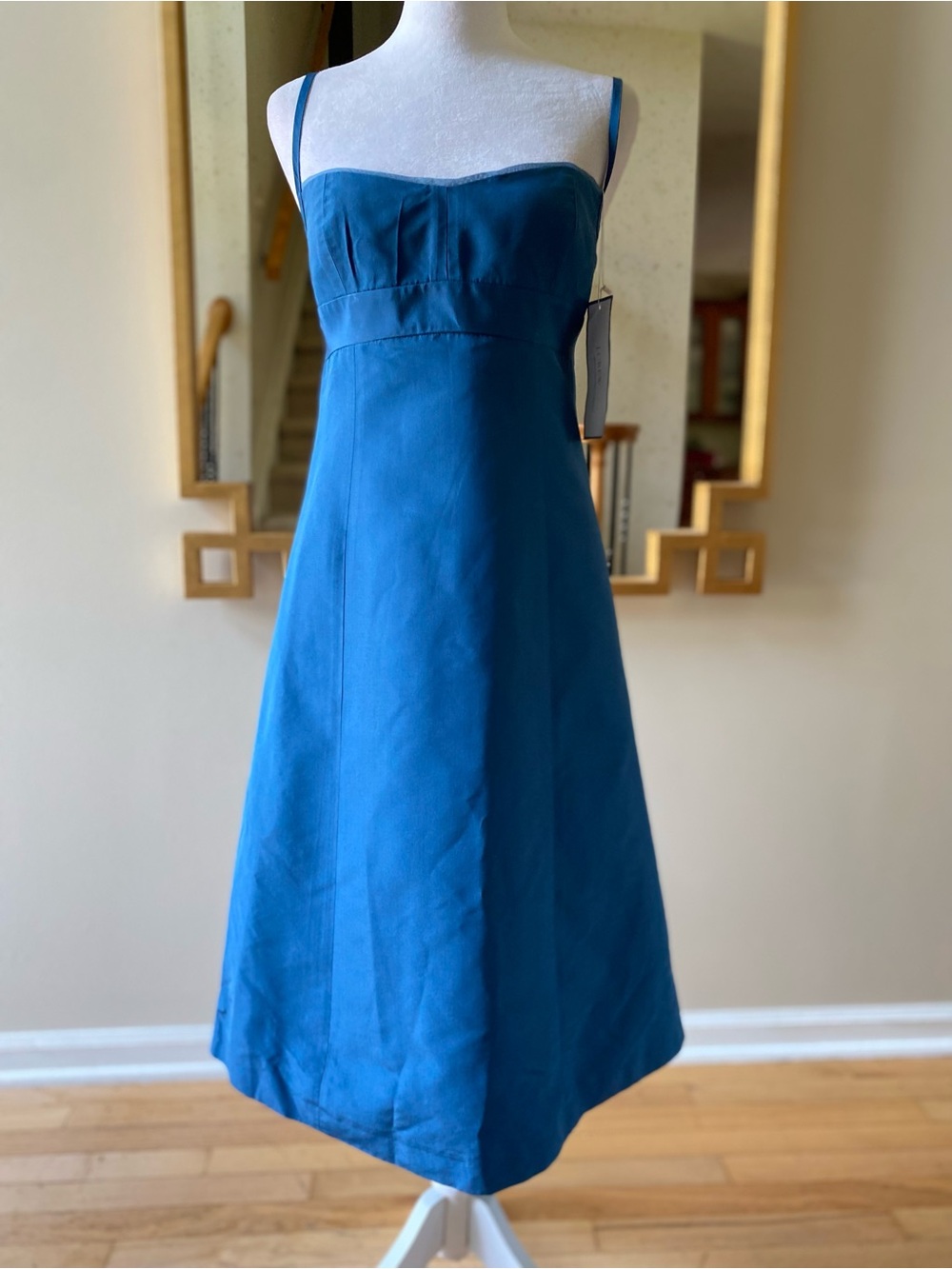 J. Crew Blue Silk Spaghetti Strap Dress Fitted Bodice A-Line Midi New with Tags